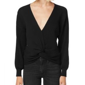 Hudson Women’s Black Cotton Knotted Sweater, Size Large